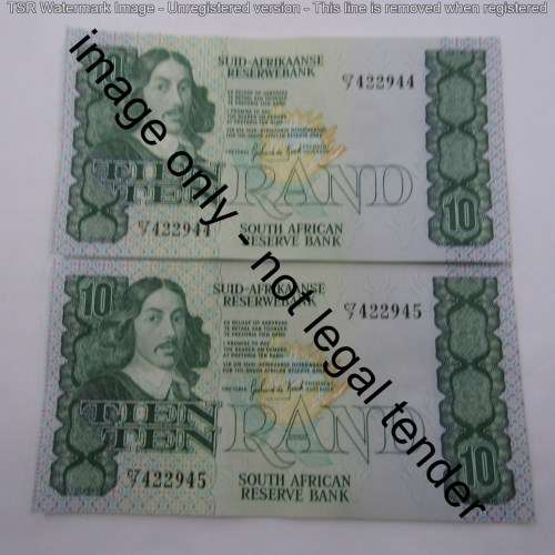 GPC de Kock 2nd issue - Lot of 8 x R10 banknotes with consecutive numbers - some creases