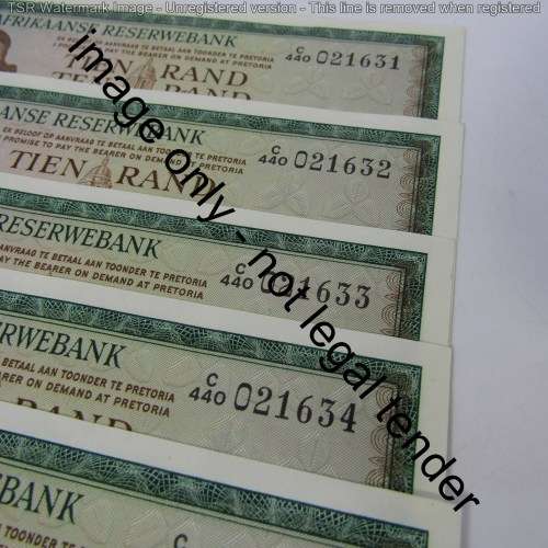 TW de Jongh 3rd issue 1975 consecutive lot of 10 x R10 banknotes