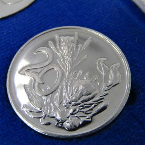 1975 South Africa proof coins in blue box - 1 cent to 50 cent