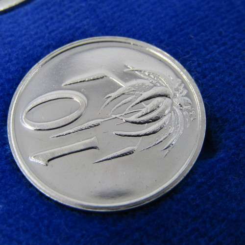 1975 South Africa proof coins in blue box - 1 cent to 50 cent