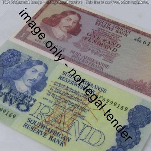 Lot of 4 South African laminated banknotes