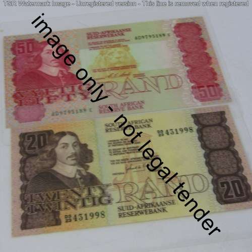Lot of 7 South African laminated banknotes