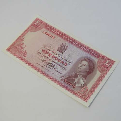 Rhodesia 1968 One Pound note UNC but light creases - sold as AU note