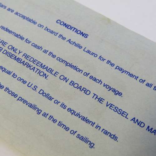 Shipping token for 10 cents useable on board the Achille Lauro which was hijacked in 1985