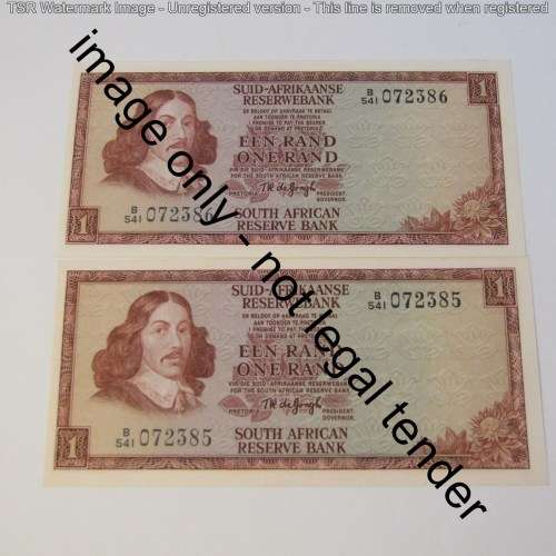 TW de Jongh 3rd issue lot of 5 uncirculated R1 notes with consecutive numbers - 1975