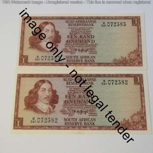 TW de Jongh 3rd issue lot of 5 uncirculated R1 notes with consecutive numbers - 1975