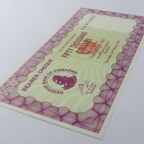 Zimbabwe $50000 bearer cheque 1 February 2006 uncirculated CW 63