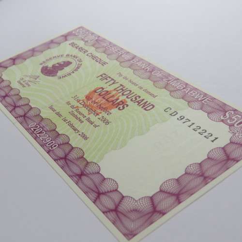 Zimbabwe $50000 bearer cheque 1 February 2006 uncirculated CW 63