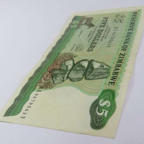 Zimbabwe $5 Harare 1994 ZW 15 folds and creases