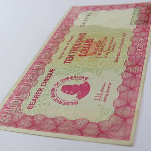 Zimbabwe $10000 bearer cheque 15 September 2003 ZW 36