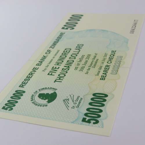 Zimbabwe $500000 bearer cheque 1 July 2007 uncirculated ZW 85