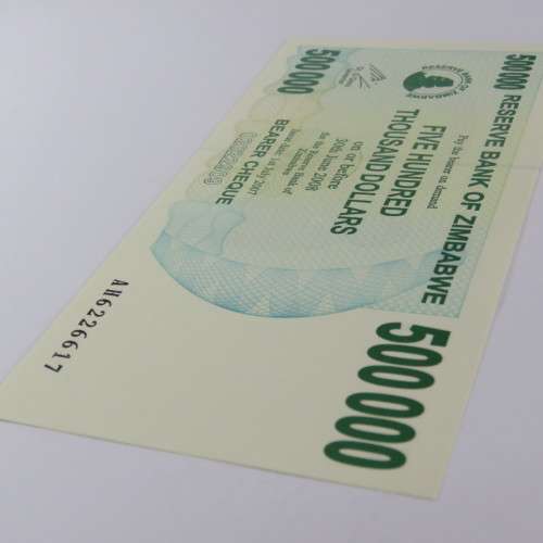 Zimbabwe $500000 bearer cheque 1 July 2007 uncirculated ZW 85