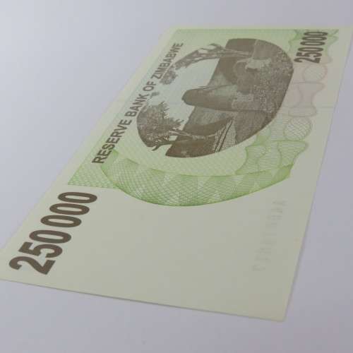 Zimbabwe $250000 bearer cheque  20 December 2007 uncirculated ZW 84