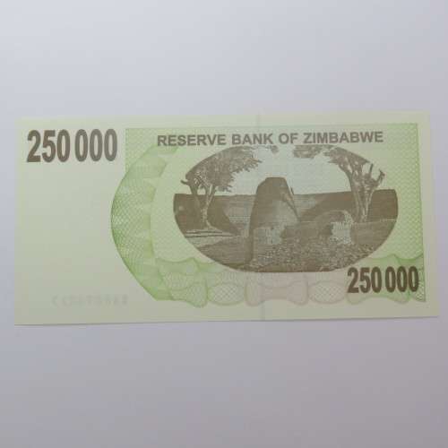Zimbabwe $250000 bearer cheque  20 December 2007 uncirculated ZW 84
