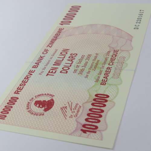 Zimbabwe $10000000 bearer cheque 1 January 2008 uncirculated ZW 90