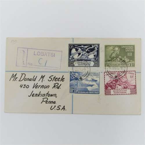 Registered first day cover from Lobatsi Bechuanaland to Jenkintown Penna U.S.A 10 October 1949