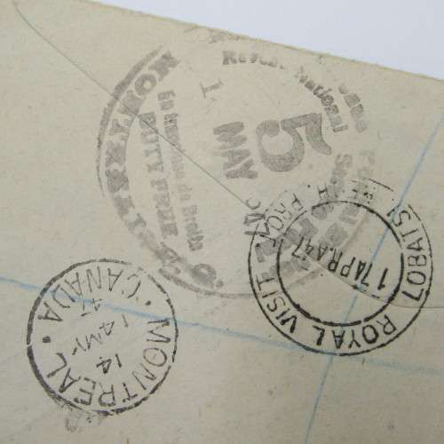 Registered postal cover from Lobatsi Bechuanaland to Ontario Canada 17 April 1947
