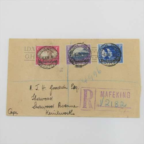 On His Majesty Service registered postal cover from Mafeking Bechuanaland to Kenilworth South Africa