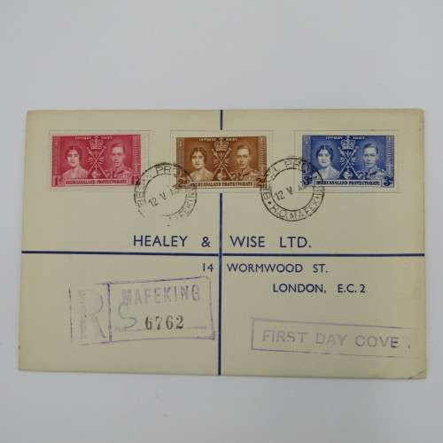 Registered first day cover from Mafeking Bechuanaland to London Great Britain 12 May 1937