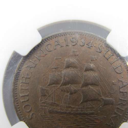 1934 SA Union 1/2d Half Penny graded AU 58 BN by NGC