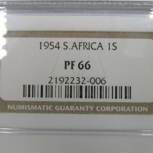 1954 SA Union 1s Shilling graded PF 66 by NGC