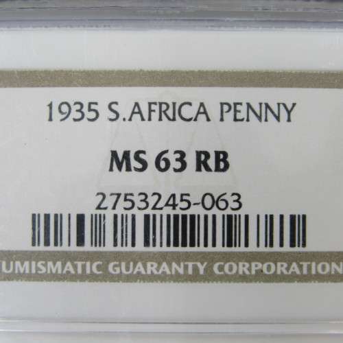 1935 SA Union 1d Penny graded MS 63 RB by NGC