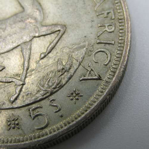 1958 SA Union 5s Five Shilling with unusual die crack through 2nd A of AFRICA