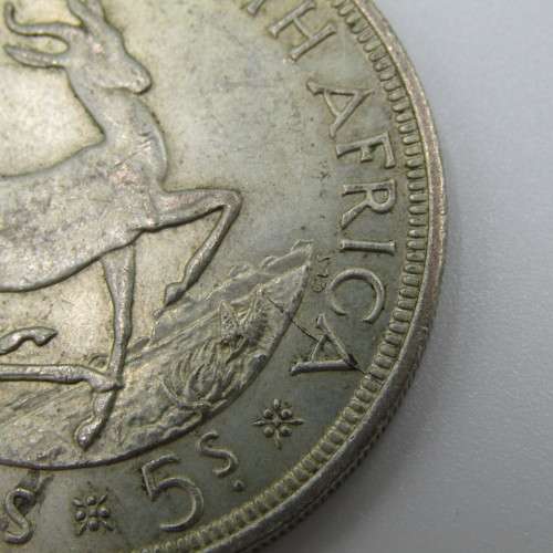 1958 SA Union 5s Five Shilling with unusual die crack through 2nd A of AFRICA