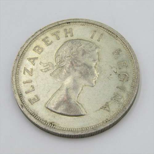 1958 SA Union 5s Five Shilling with unusual die crack through 2nd A of AFRICA