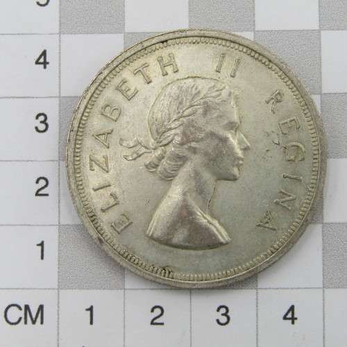 1958 SA Union 5s Five Shilling with unusual die crack through 2nd A of AFRICA