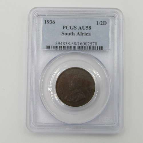 1936 SA Union 1/2d Half Penny graded AU58 by PCGS