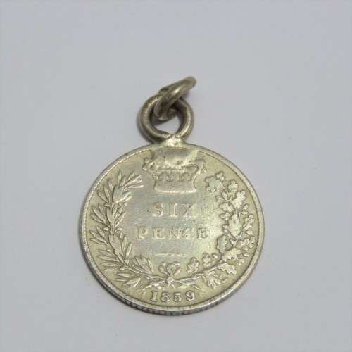 1859 Great Britain three pence made into pendant