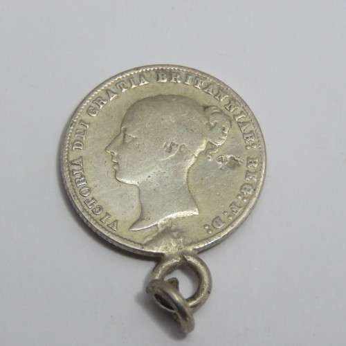 1859 Great Britain three pence made into pendant