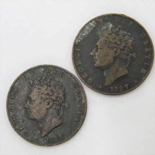 1826 and 1827 Greta Britain George IV half pennies