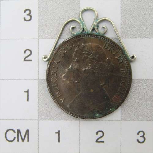 1875 Great Britain Victoria Farthing - made into pendant stamped WHH