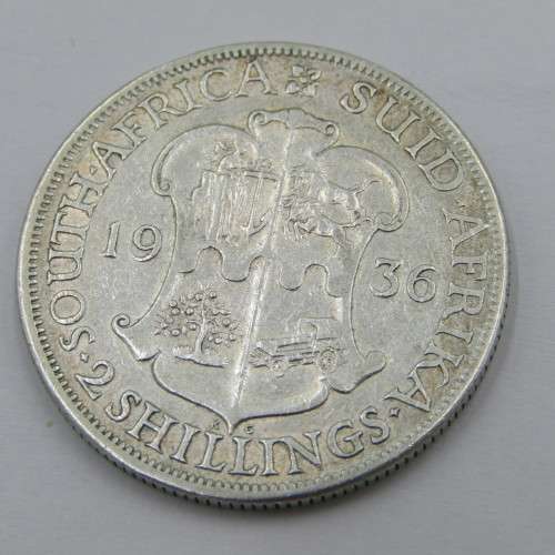 1936 SA Union 2 Shilling Half- six diamonds visible on crown - VF