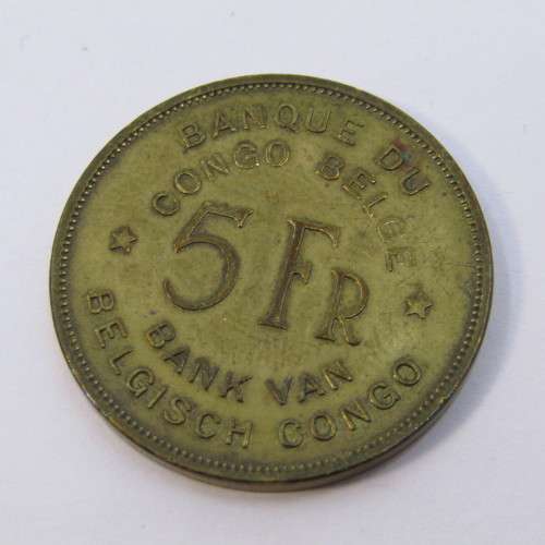 1947 Belgium Congo 5 Franc with cracked die through head of elephant - XF