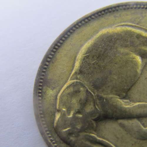 1947 Belgium Congo 5 Franc with cracked die through head of elephant - XF