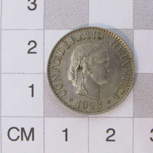 1928 Switzerland 10 Rappen - cracked die
