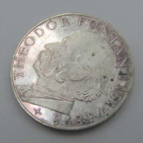 1969 German commemorative 5 Mark - Theodor Fontane - silver