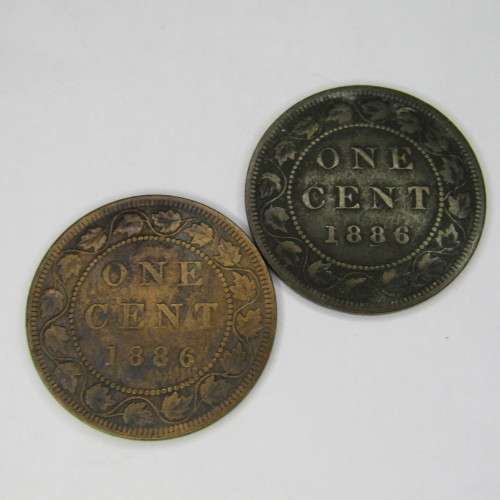 1886 Canada one cents - dark and light
