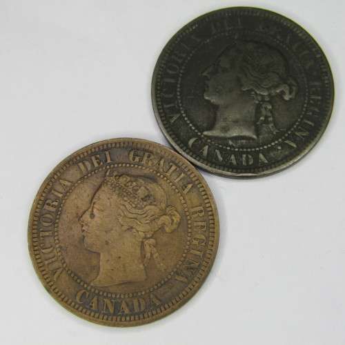1886 Canada one cents - dark and light