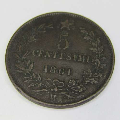 1861 Italy 5 Centesimi  - `M` mintstruk