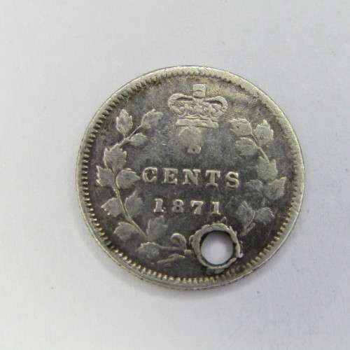 1871 Canada 5 cent - holed