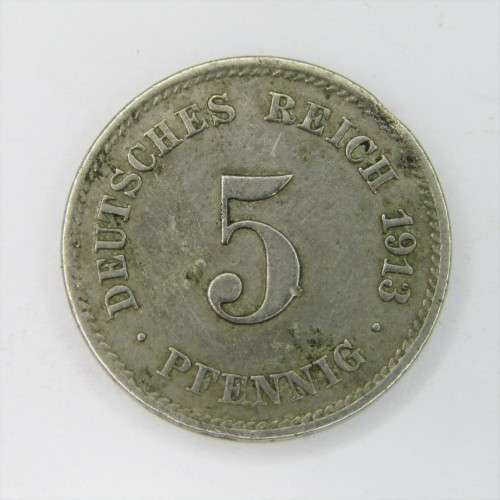 1913 German Empire 5 Pfennig - VF - scarce
