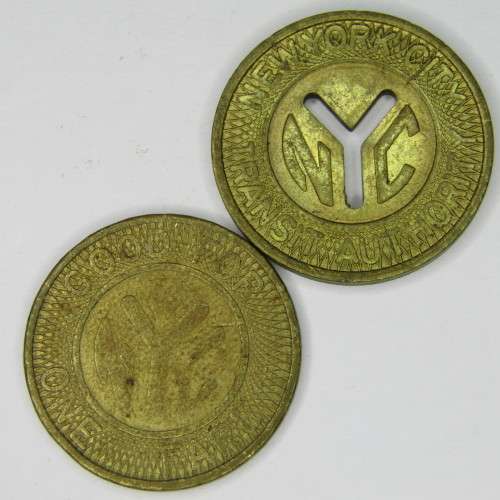 New York City Transit Fare token - cracked die - 2 varieties