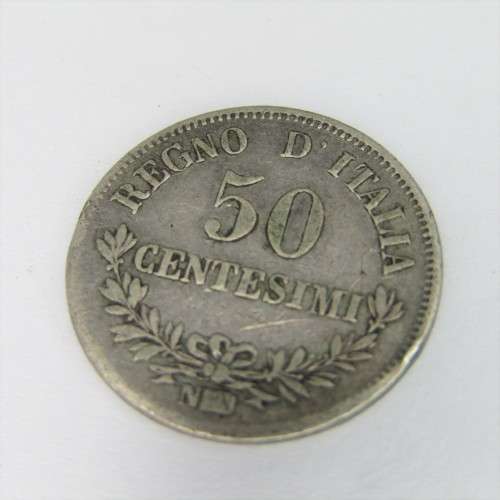 1863 Italy 50 Centesimi `N` mintmark - VF