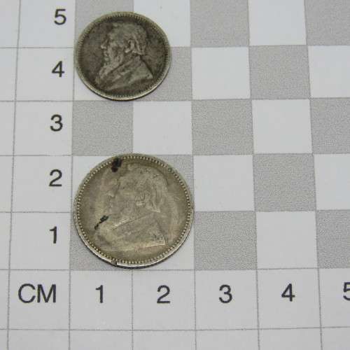 1896 ZAR Paul Kruger 3d and 6d well used tickey and sixpence