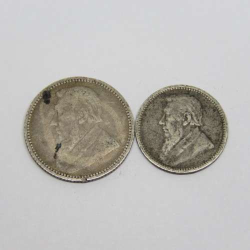 1896 ZAR Paul Kruger 3d and 6d well used tickey and sixpence
