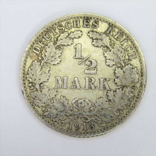 1913 J German Empire silver Half Mark - XF+/AU